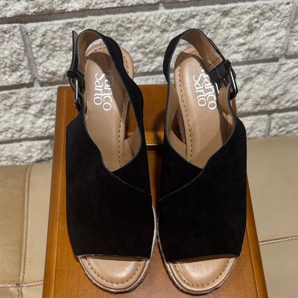 Franco Sarto Black Suede Cork Wedges - Picture 5 of 7